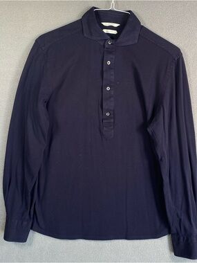 Suitsupply Polo Shirt Mens 41/42 L/XL Blue Extra Slim Fit Long Sleeve Cotton